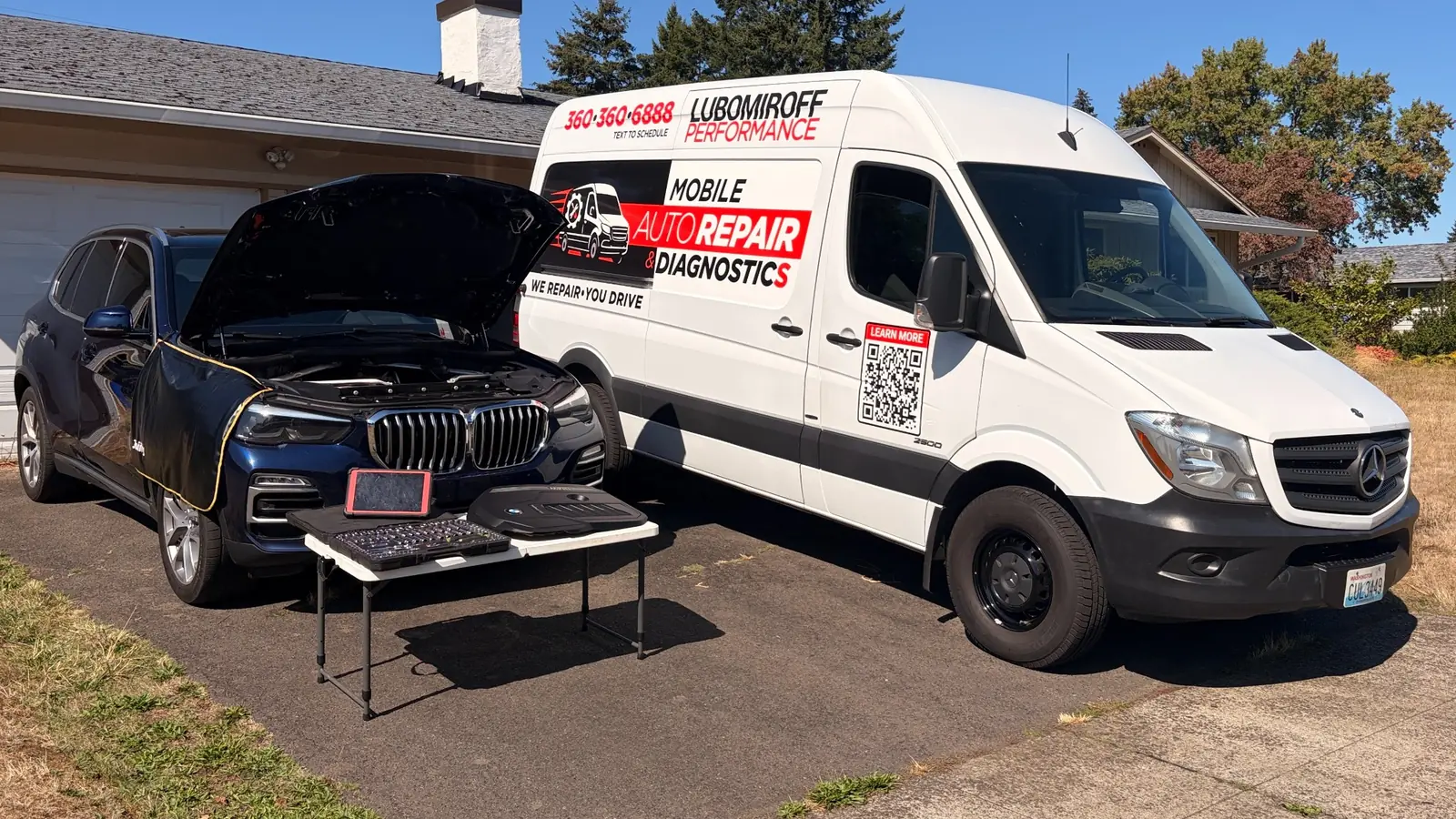 Lubomiroff Performance mobile mechanic servicing a BMW X3 at a customer's location