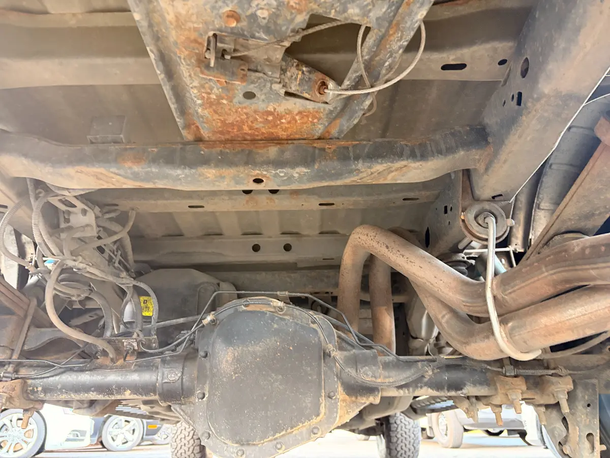 Visible underbody condition documented during the Ford Raptor inspection.